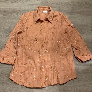 Ms. Lee Orange Floral Button Down Size XL